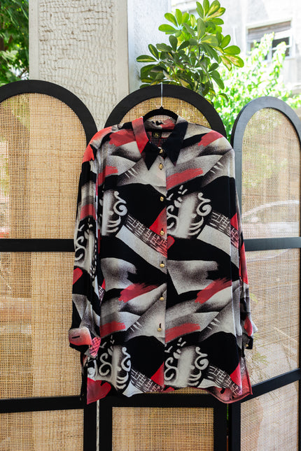 Vintage funky patterned shirt with shoulder pads