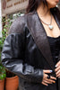 Stunning 80s leather jacket with patterned leather details and shoulder pads
