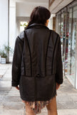 Amazing black leather jacket with vertical details (L)