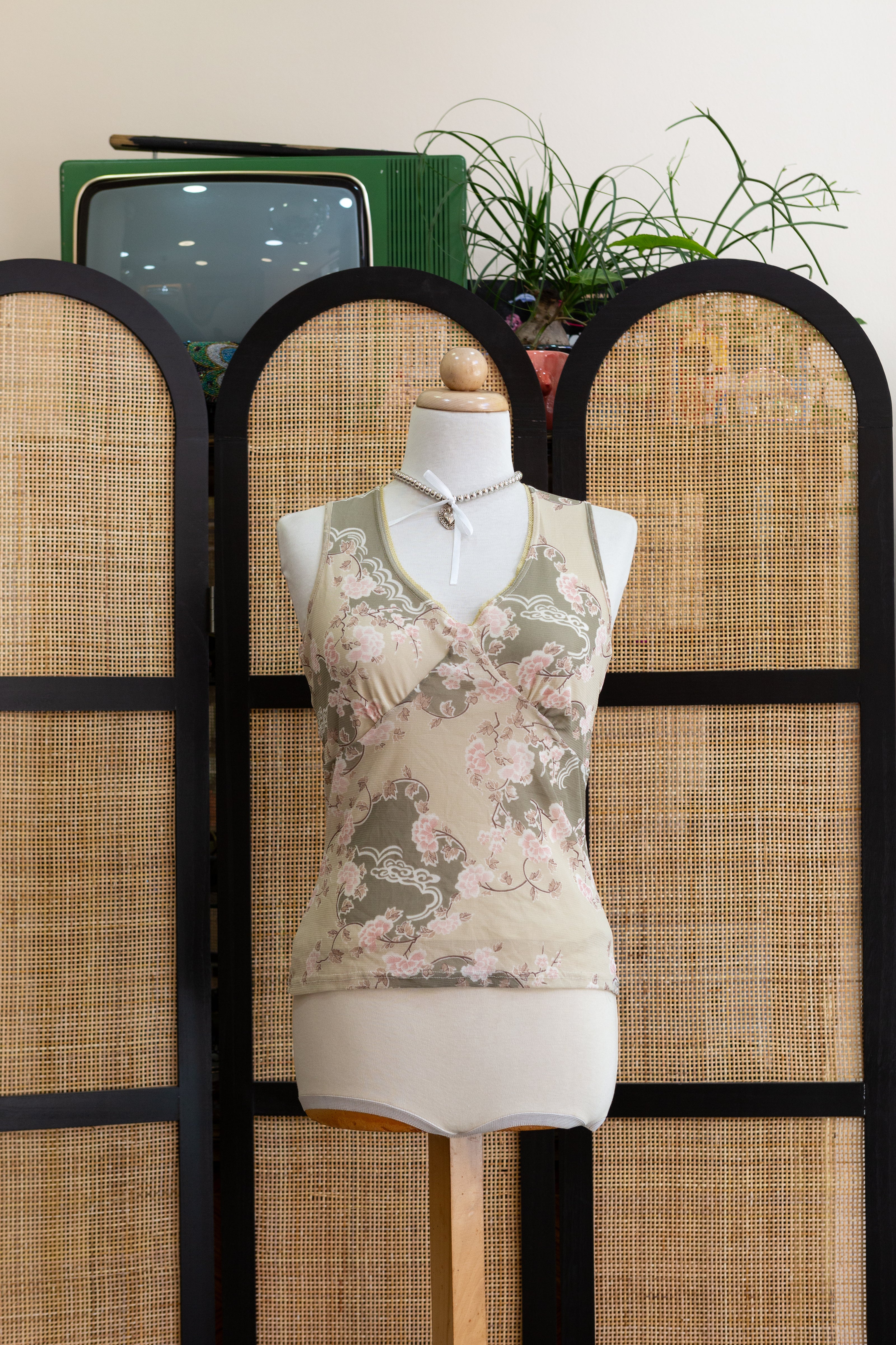 Vintage floral mesh top