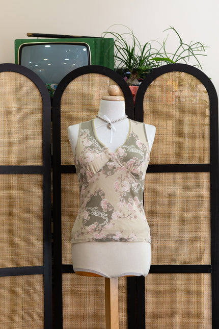 Vintage floral mesh top