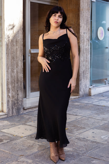 Stunning maxi MOTIVI black slip dress with sequin details