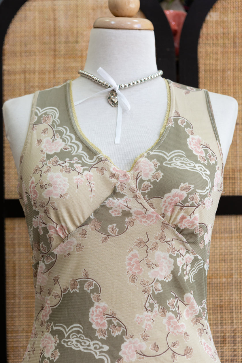 Vintage floral mesh top