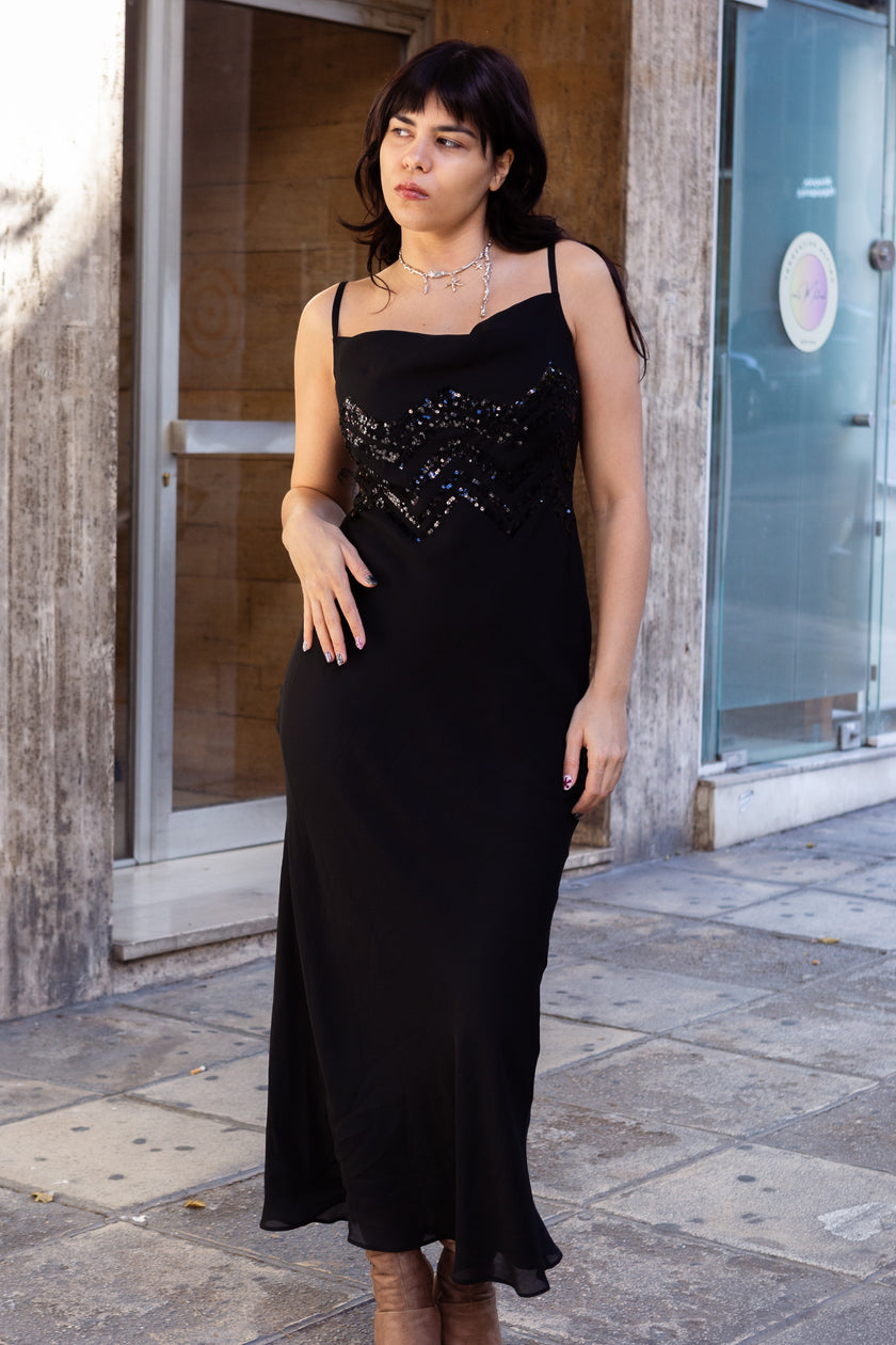 Stunning maxi MOTIVI black slip dress with sequin details