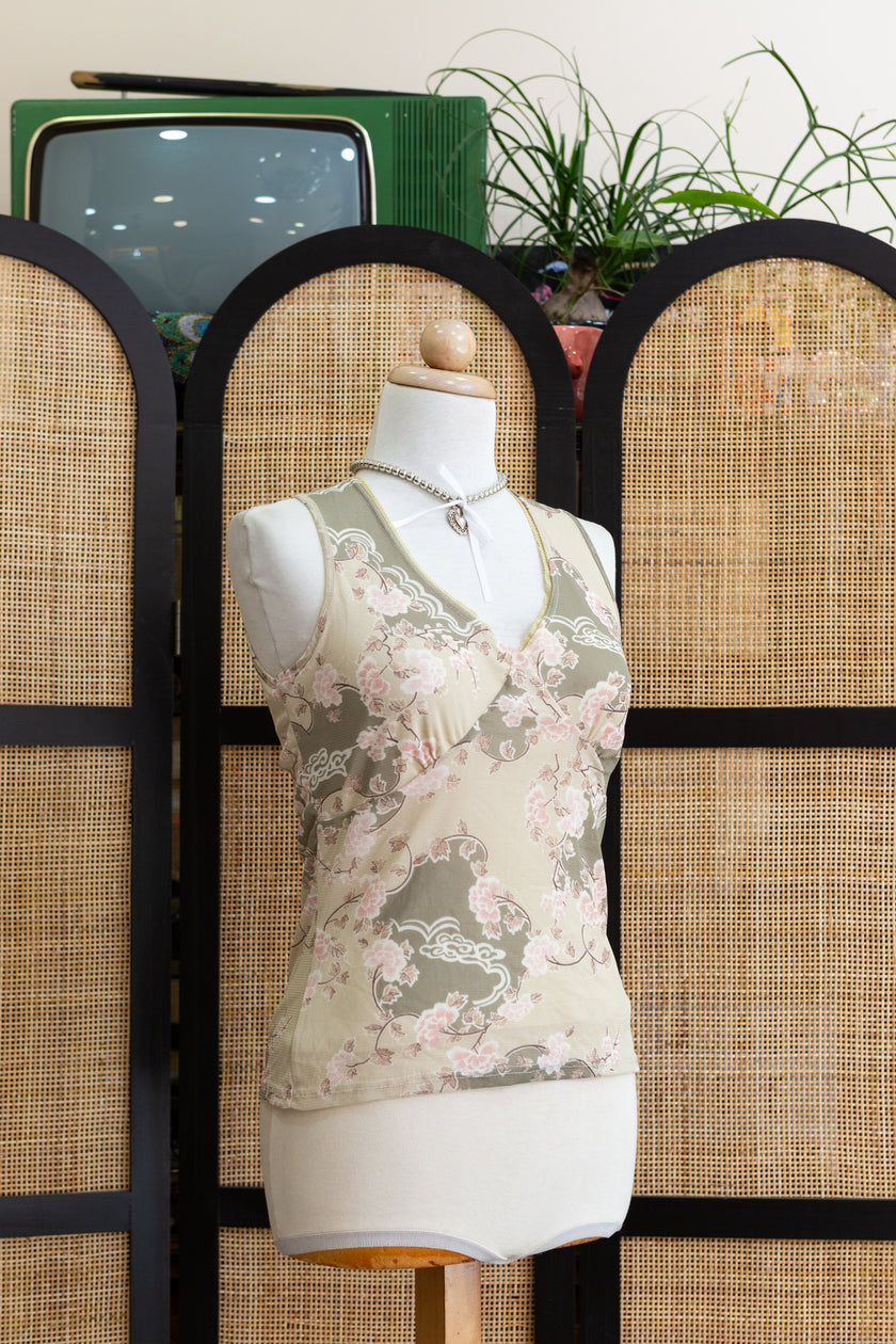 Vintage floral mesh top