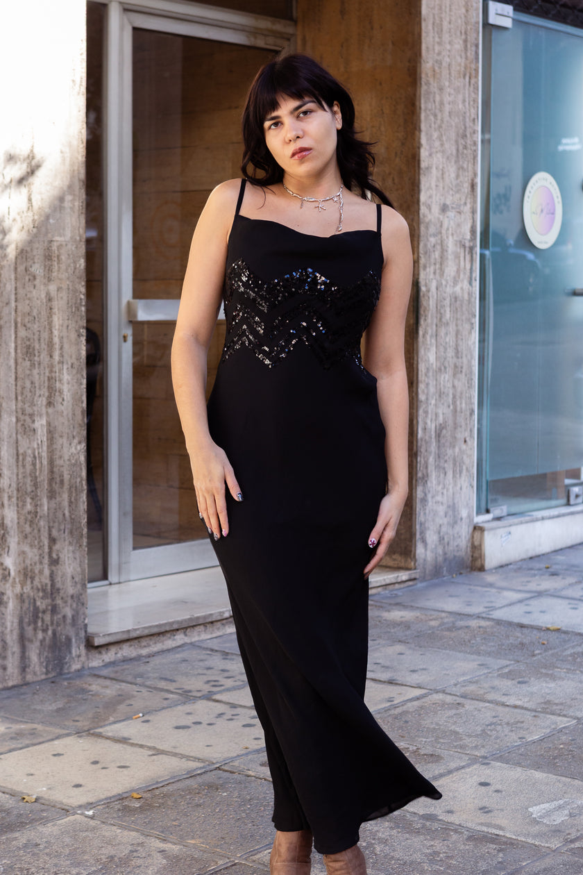 Stunning maxi MOTIVI black slip dress with sequin details