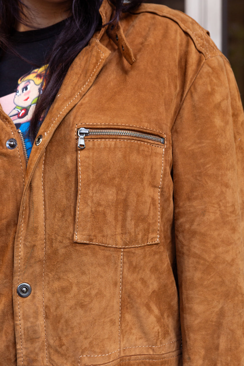 Vintage Brown Suede Utility Jacket  (M)