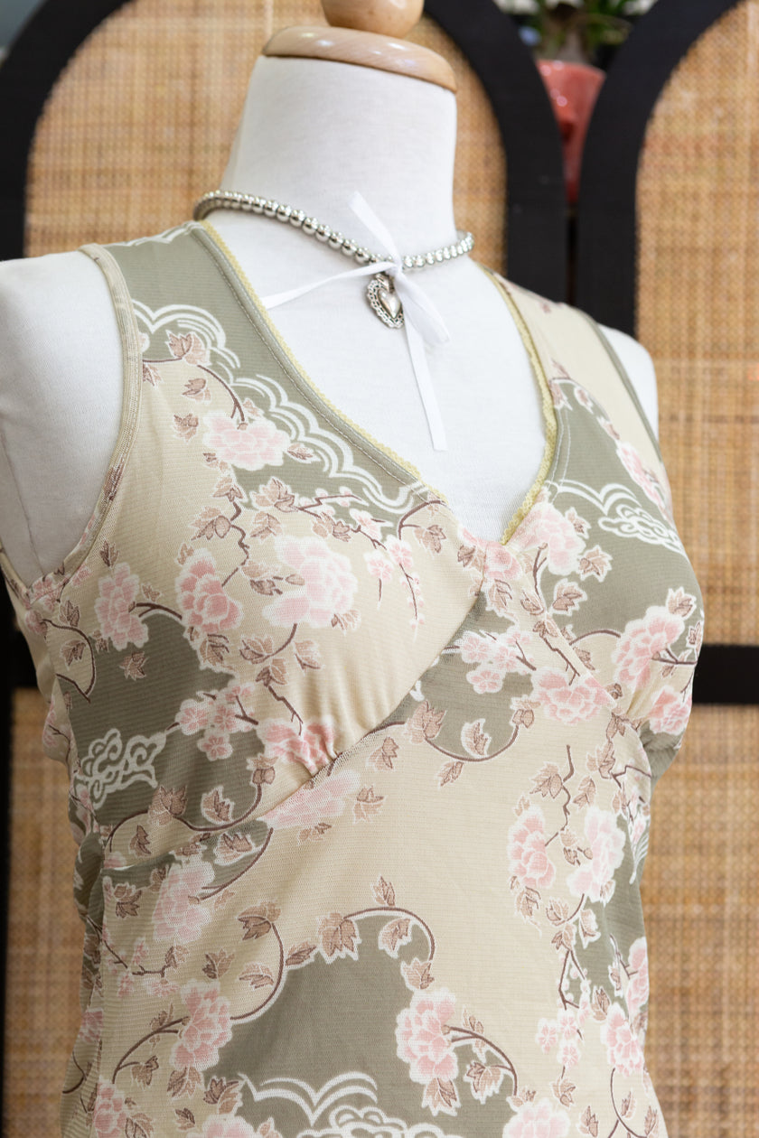 Vintage floral mesh top