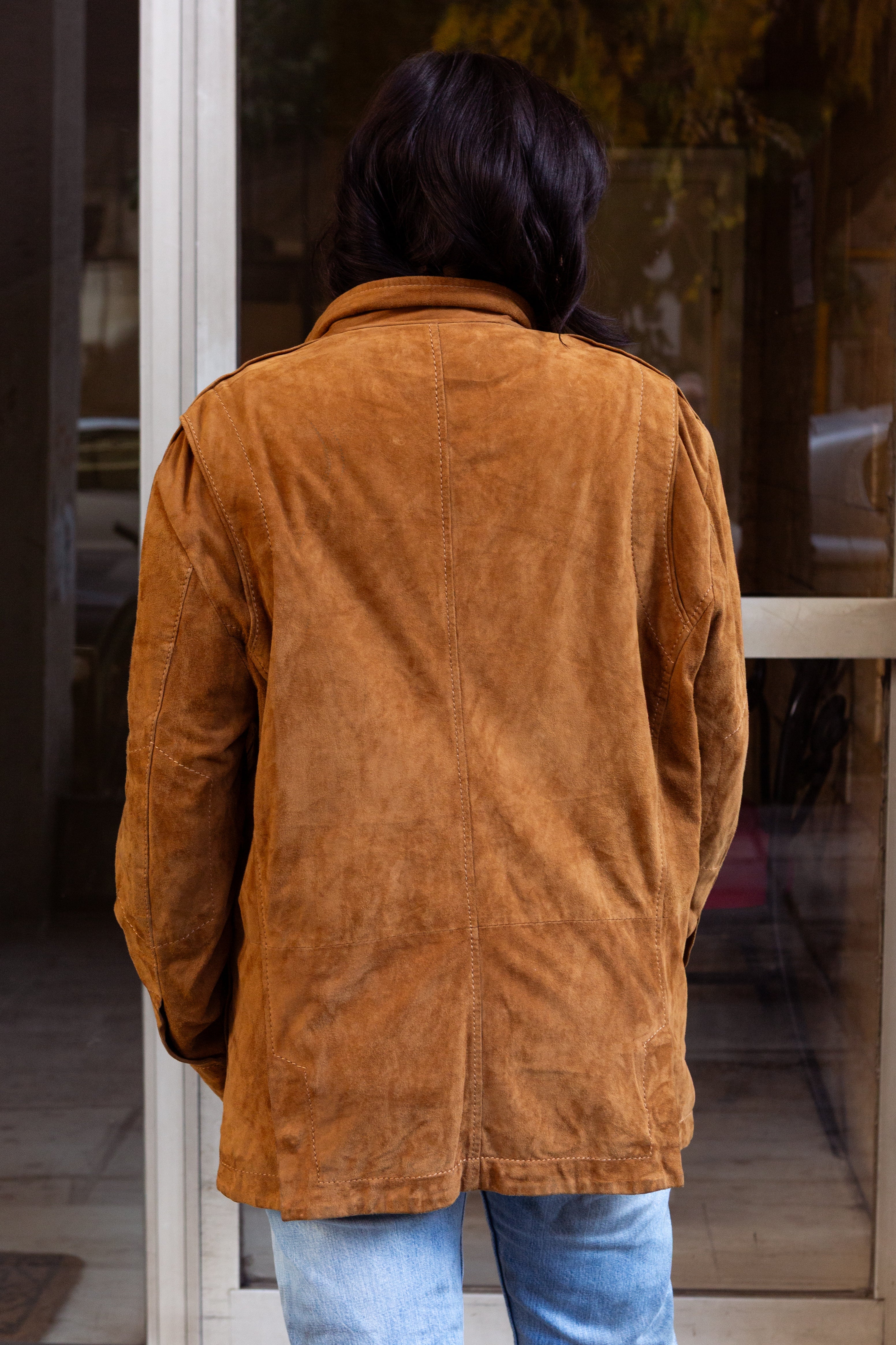 Vintage Brown Suede Utility Jacket  (M)