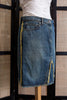 Vintage Y2K Denim Midi Skirt with Raw Hem & Distressed Front Slit