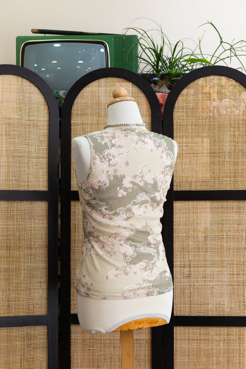 Vintage floral mesh top