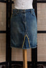 Vintage Y2K Denim Midi Skirt with Raw Hem & Distressed Front Slit