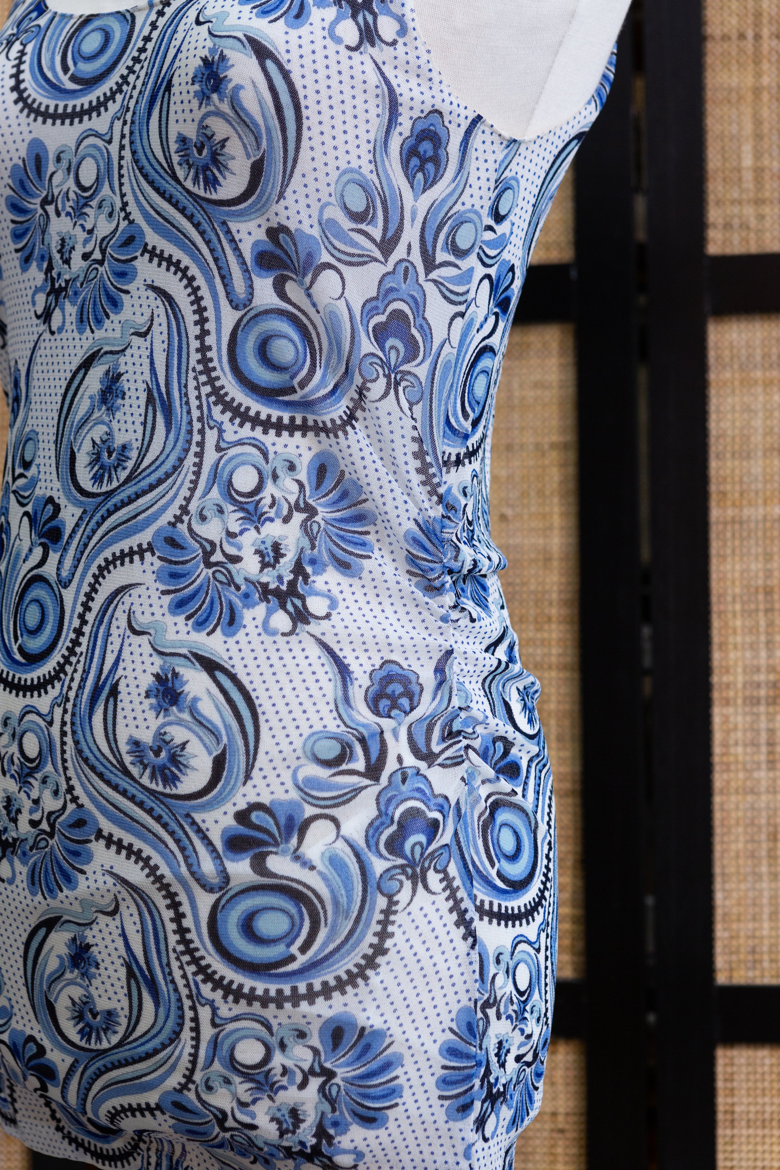 Super cute funky patterned rushed mini dress