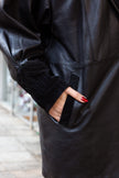Amazing black leather jacket with velvet details (L)