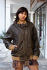 Super cool distressed brown leather jacket with knitted details (L)