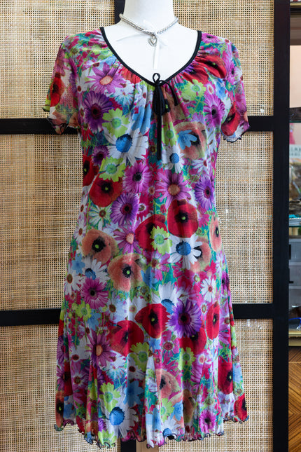Sheer Floral Mesh Retro Dress