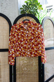 60s Mod Leaf Print Shirt – Cropped Button-Up in Autumn Tones