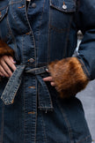 Women’s Dark Wash Denim Coat with Faux Fur Trim (XL)