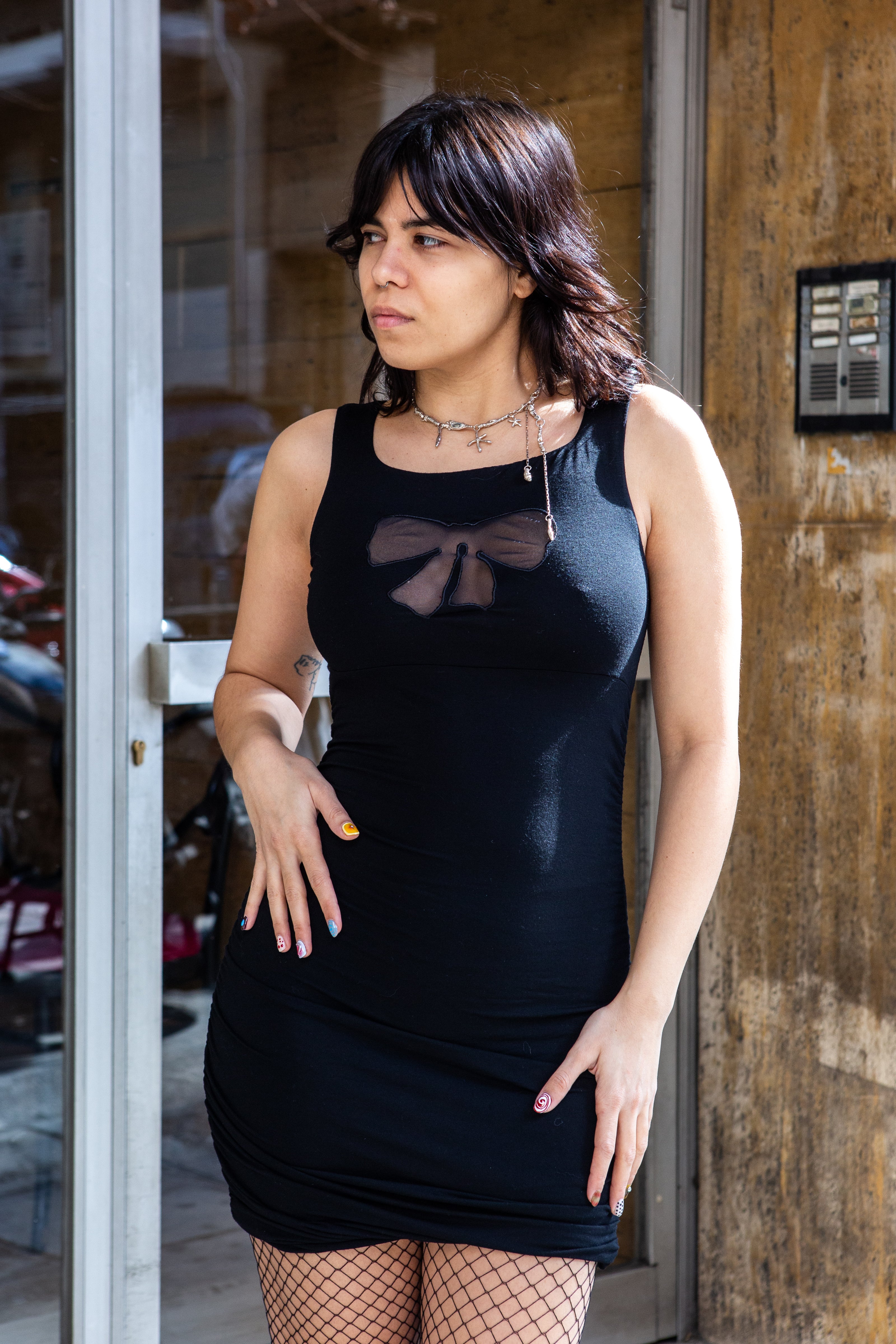 Super cute little black dress with see-through bow (Μ)