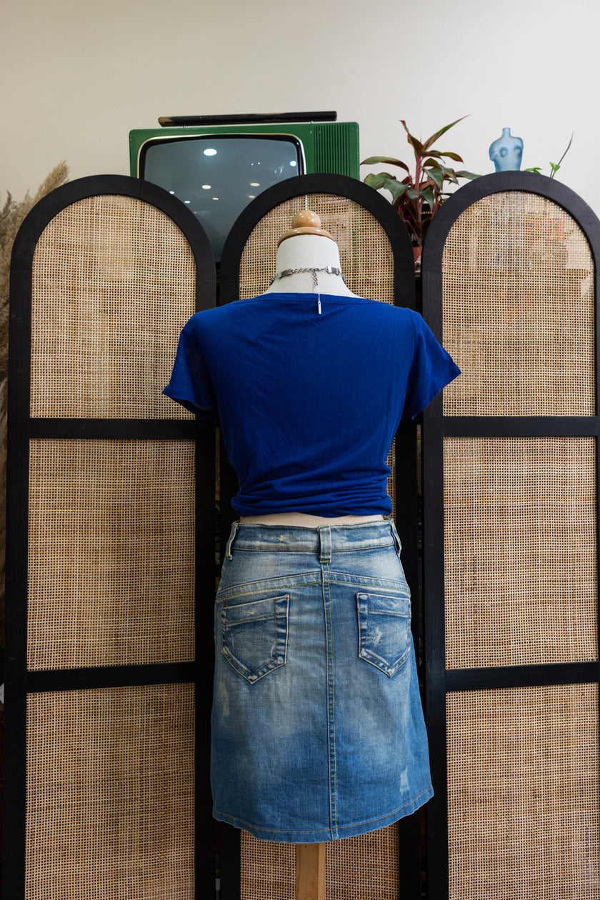 Distressed Y2K Utility Style Denim Skirt