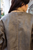 Super cool distressed brown leather jacket with knitted details (L)