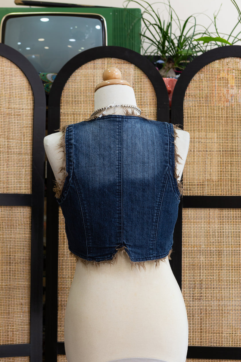 Super cool cropped denim vest with faux fur lining