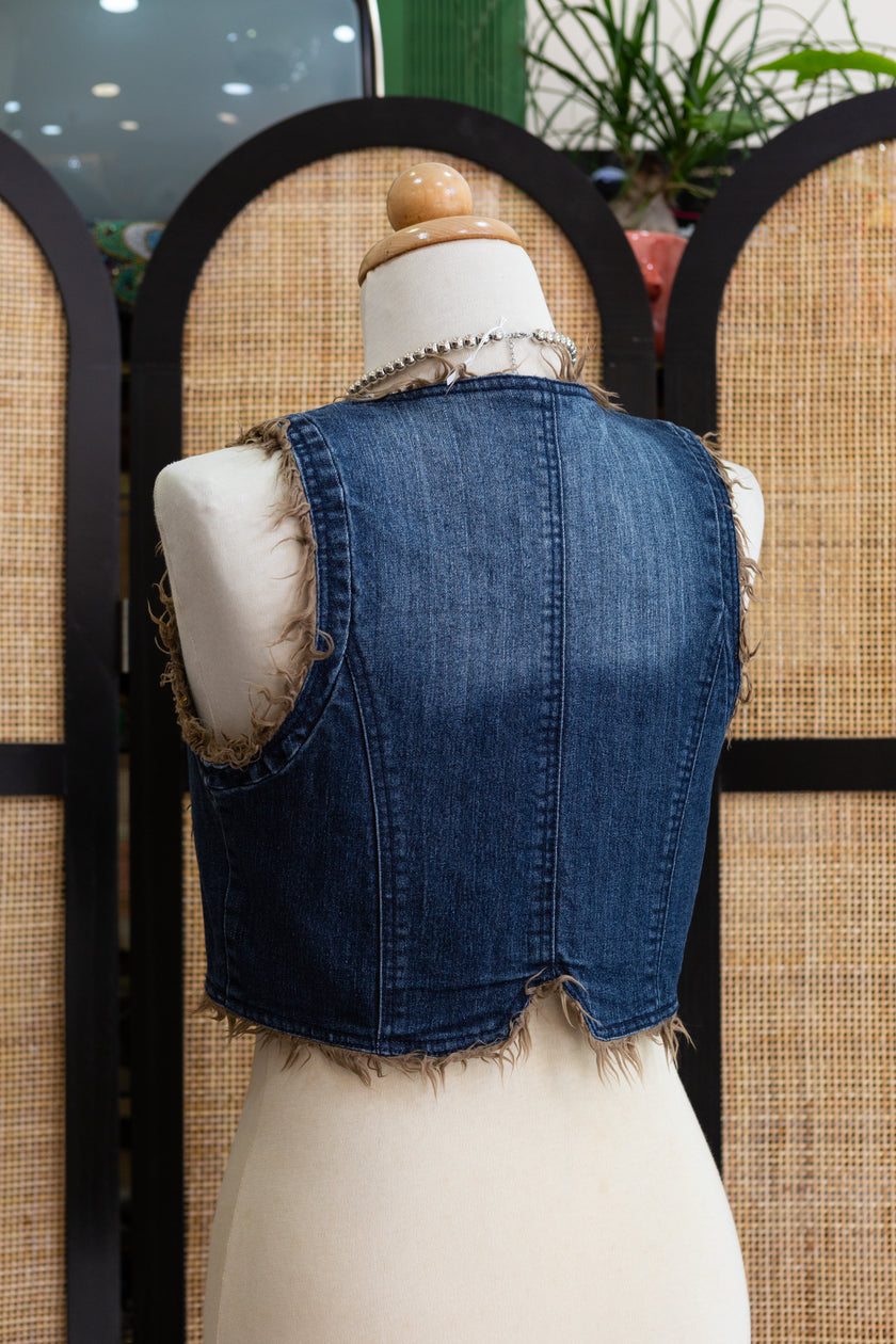 Super cool cropped denim vest with faux fur lining