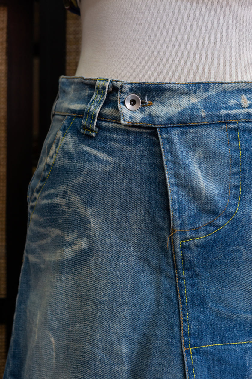 Distressed Y2K Utility Style Denim Skirt