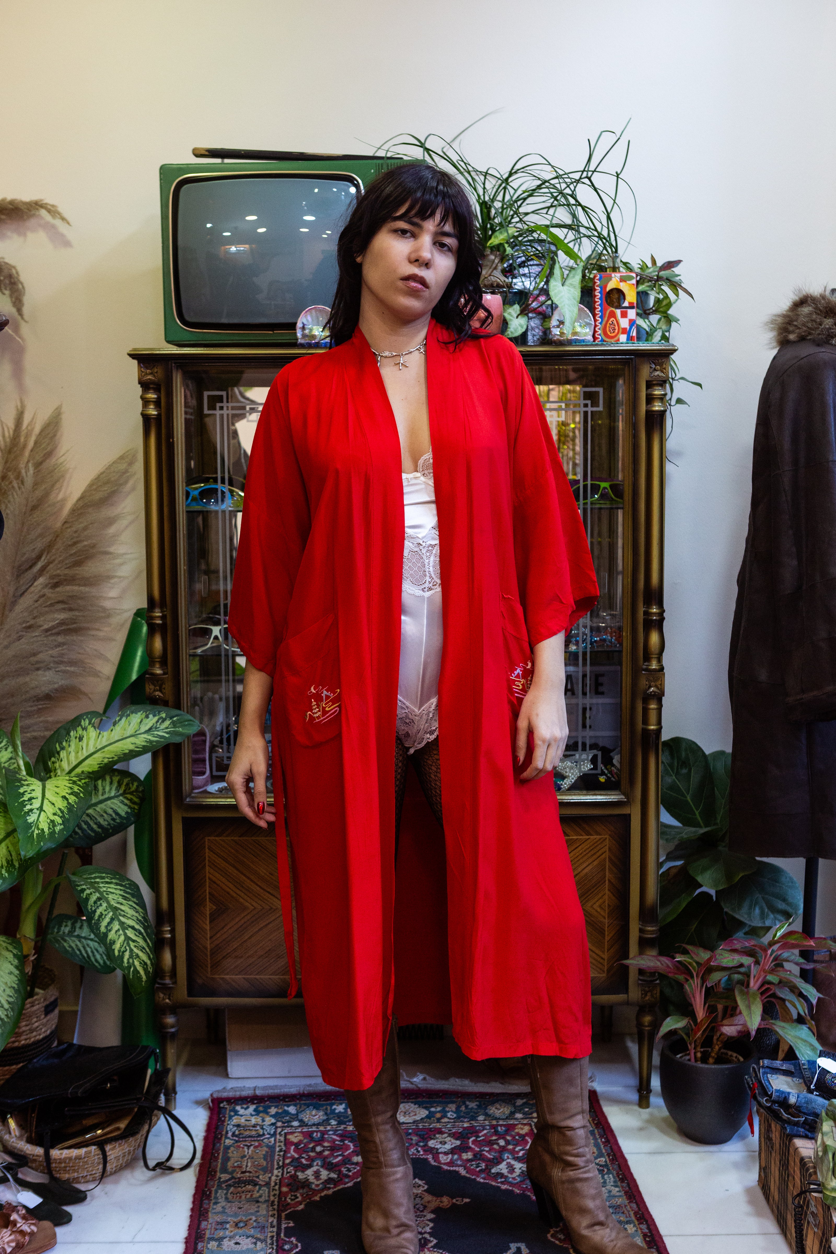 Beautiful viscose asian robe with embroidery on the back