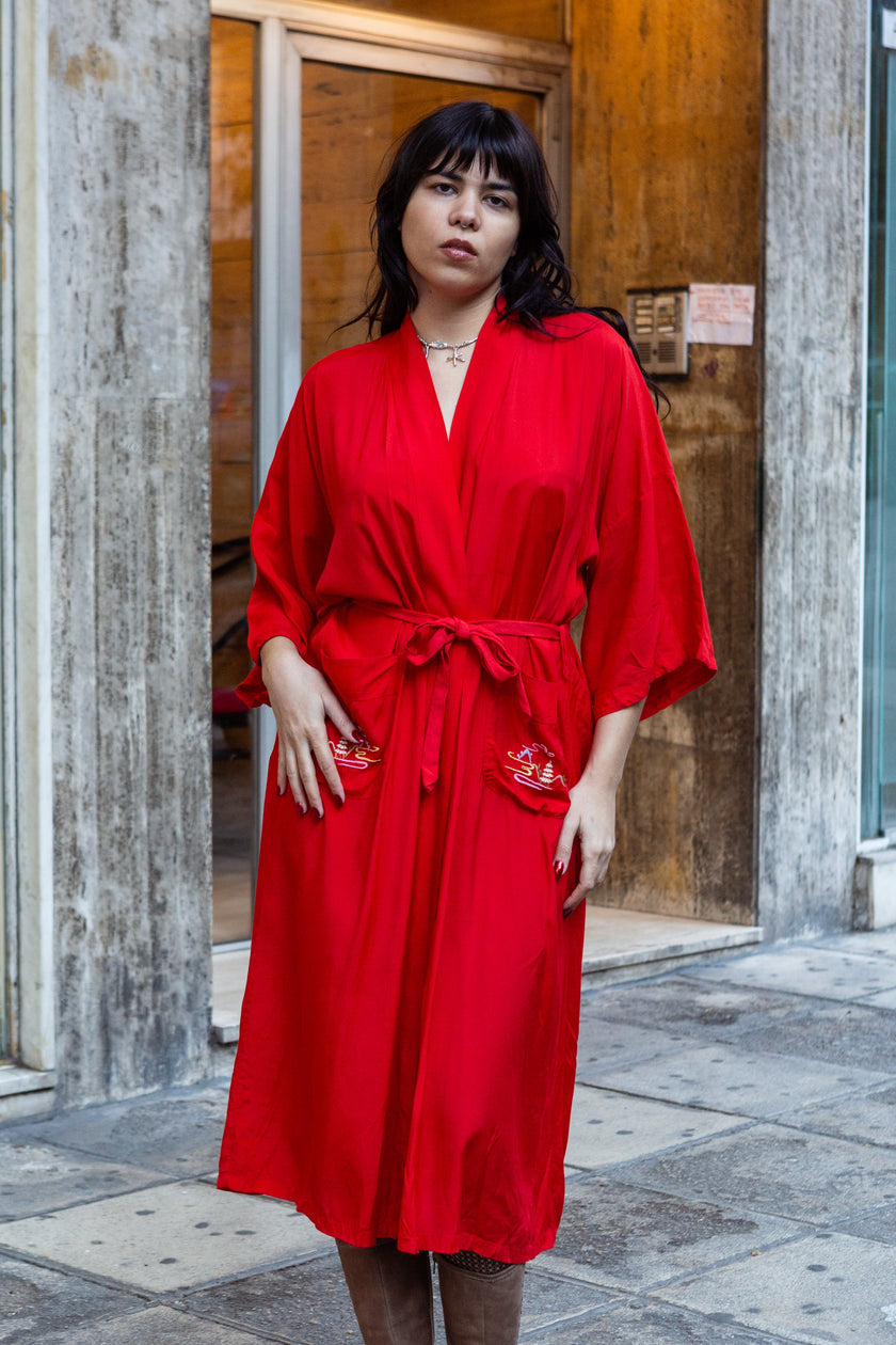 Beautiful viscose asian robe with embroidery on the back