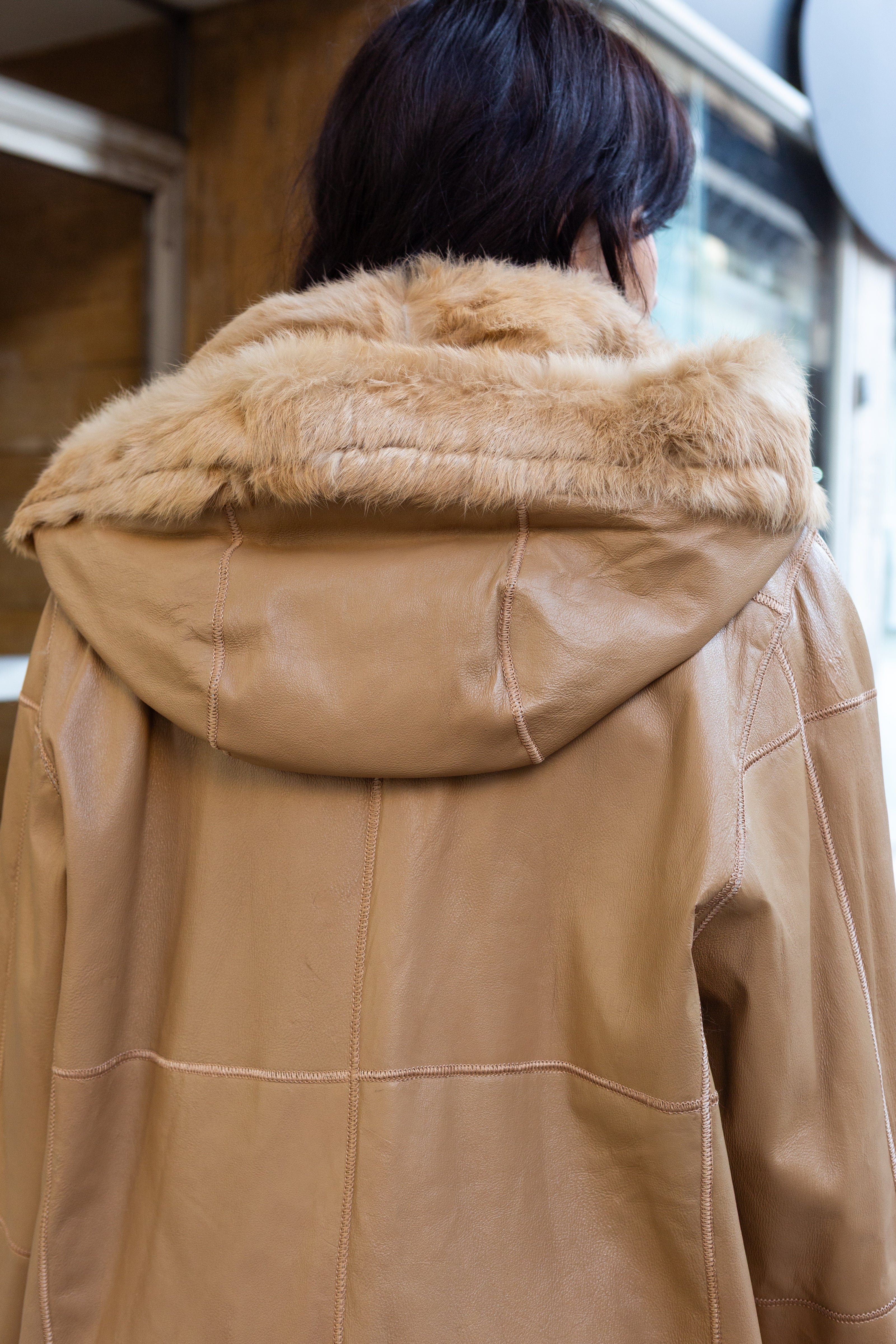 Vintage genuine lapin leather coat with fur lining (XL)