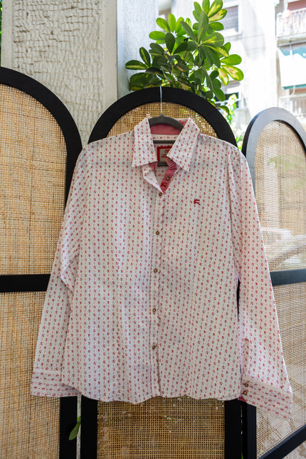 White Patterned Button-Up Shirt