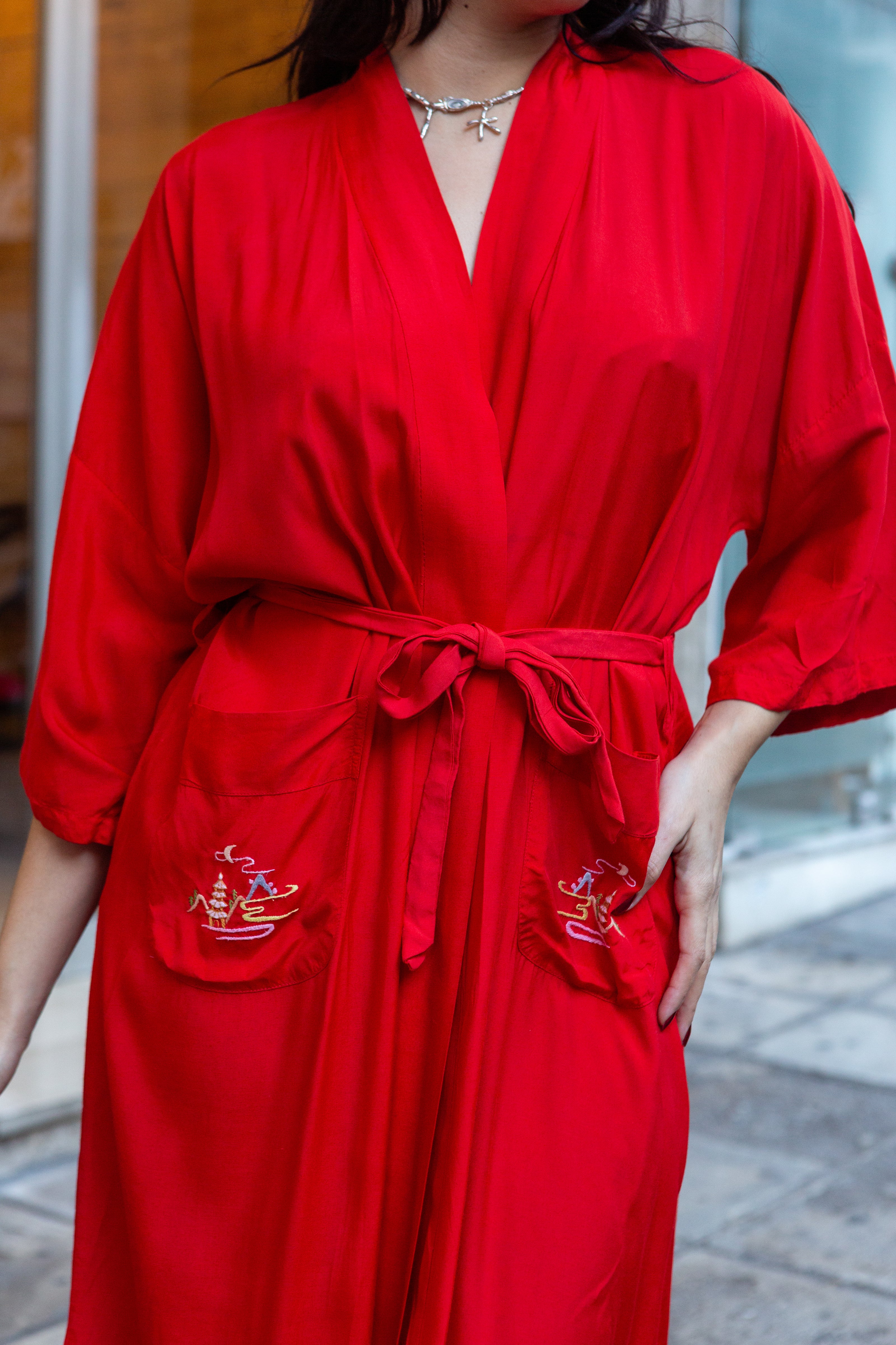 Beautiful viscose asian robe with embroidery on the back
