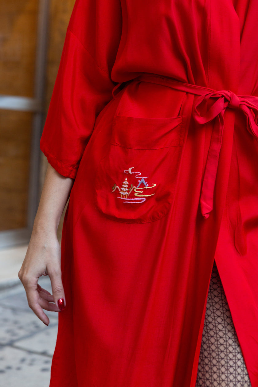Beautiful viscose asian robe with embroidery on the back