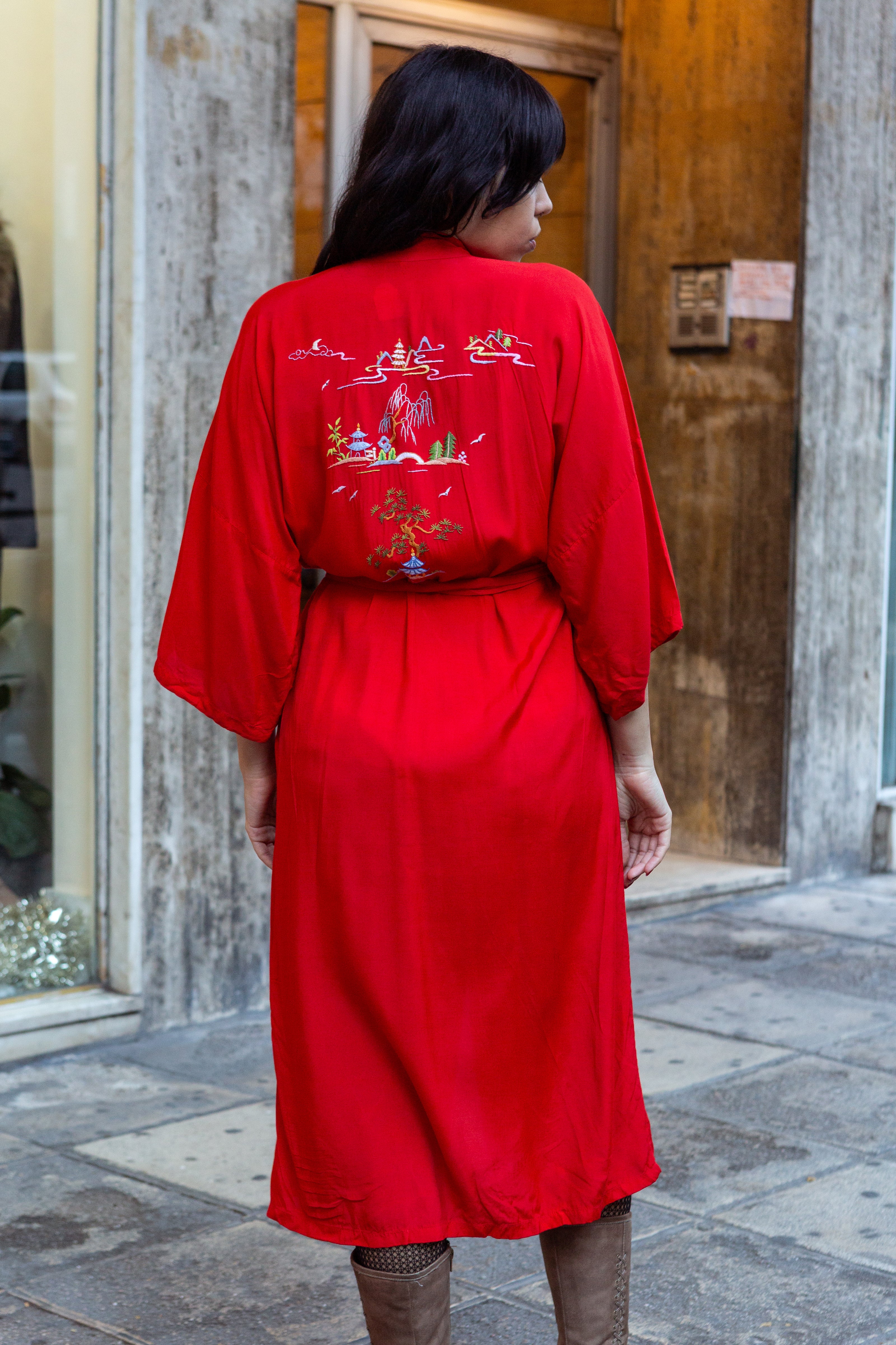 Beautiful viscose asian robe with embroidery on the back