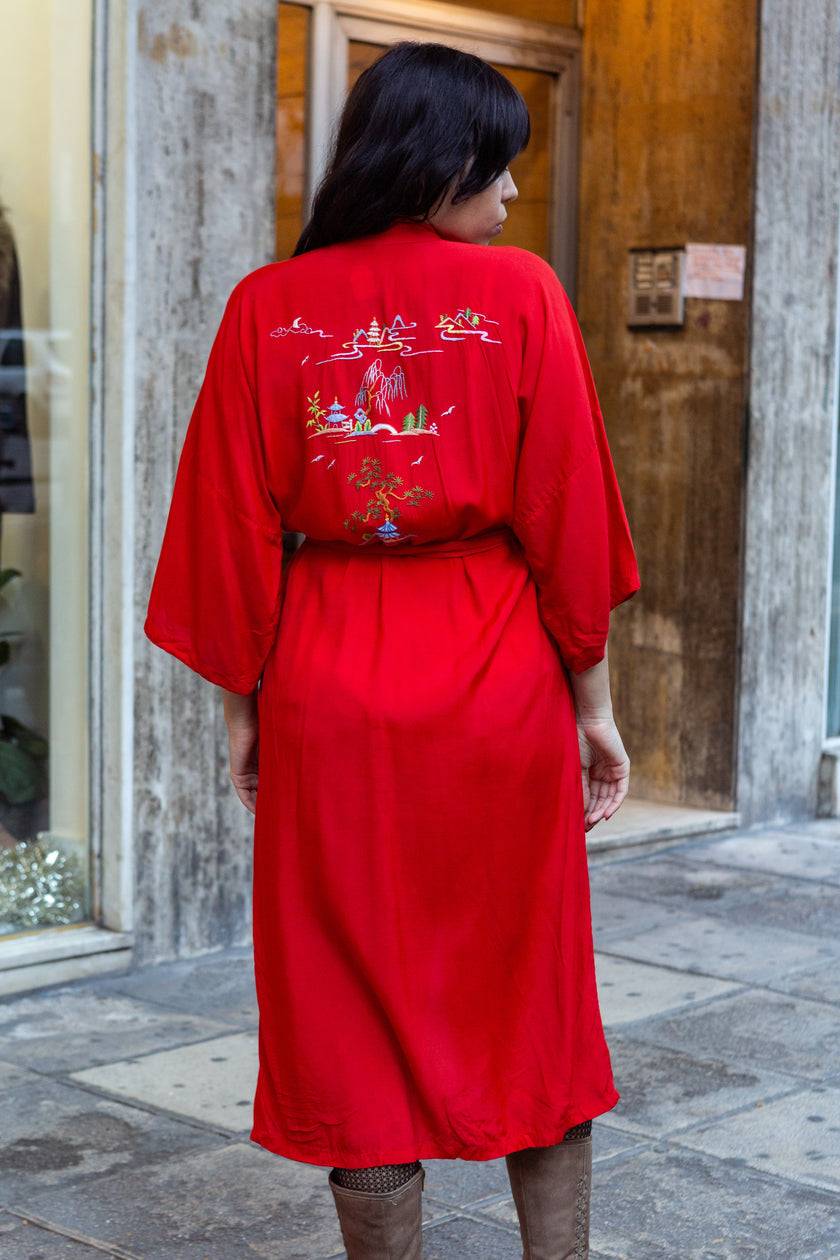 Beautiful viscose asian robe with embroidery on the back