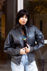 Vintage dark grey leather bomber jacket (M)