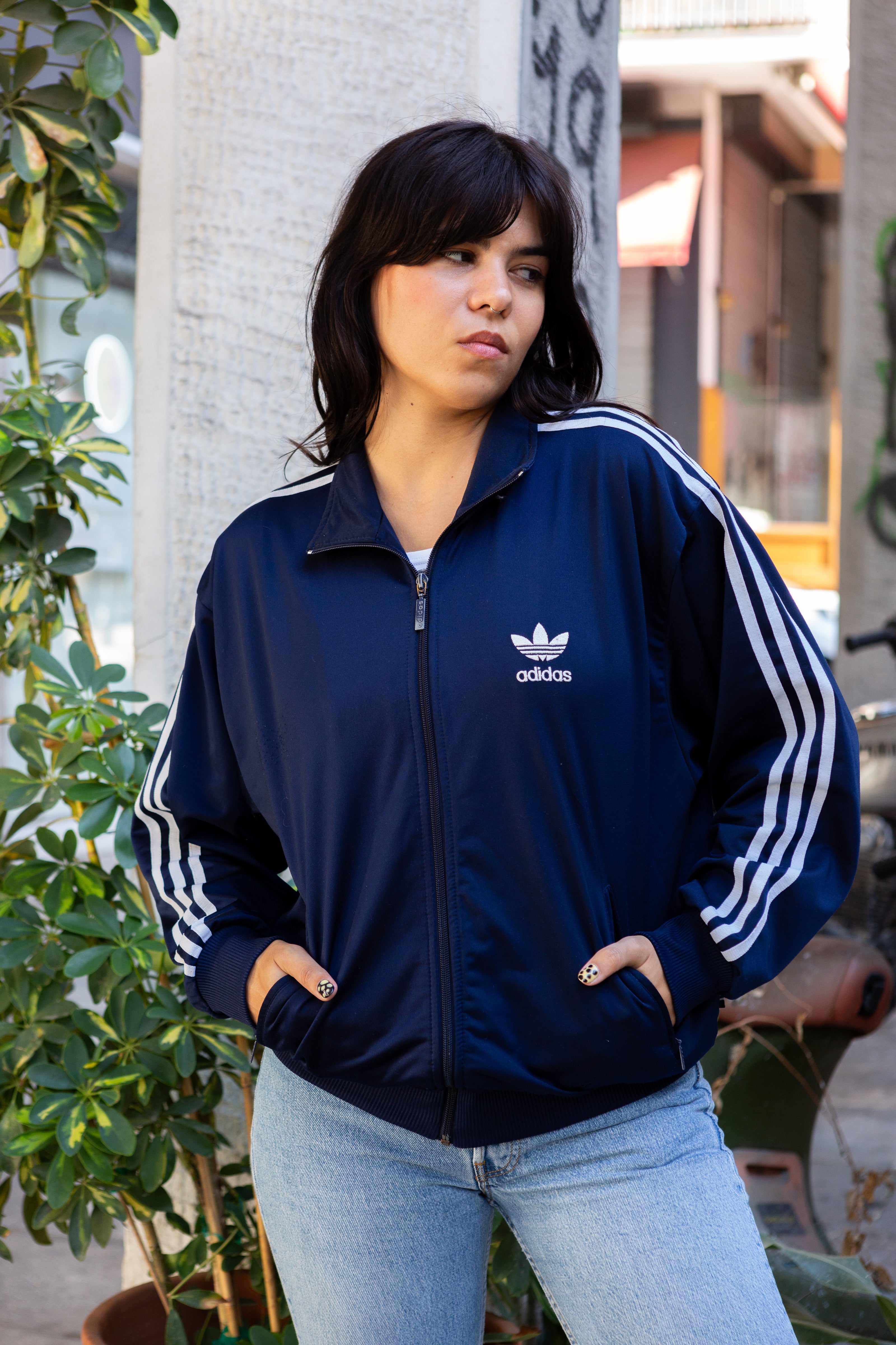 Adidas dark blue zip up jacket