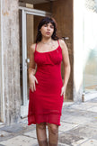 Vintage red spaghetti strap mesh trim midi dress (S)