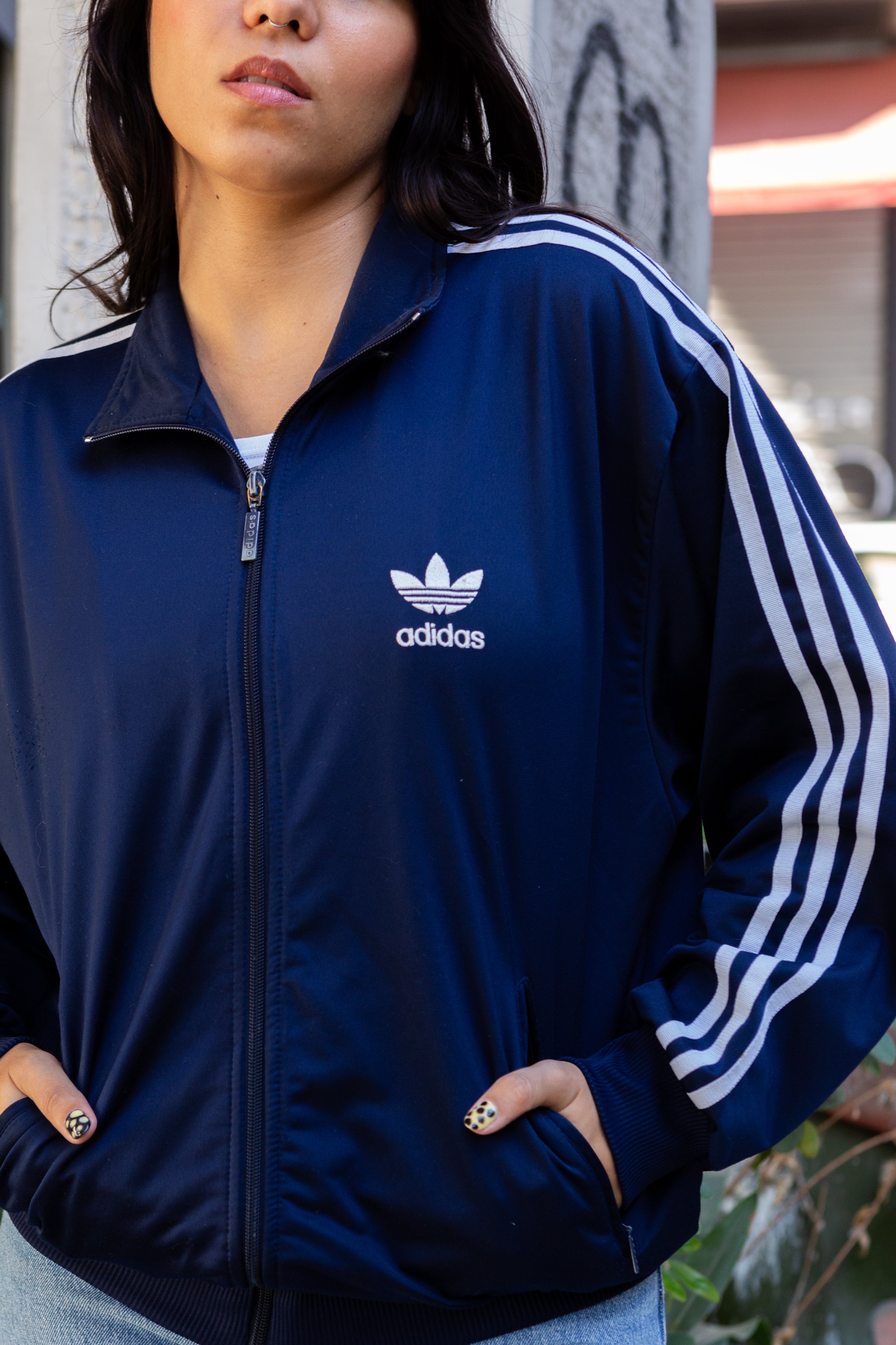 Adidas dark blue zip up jacket