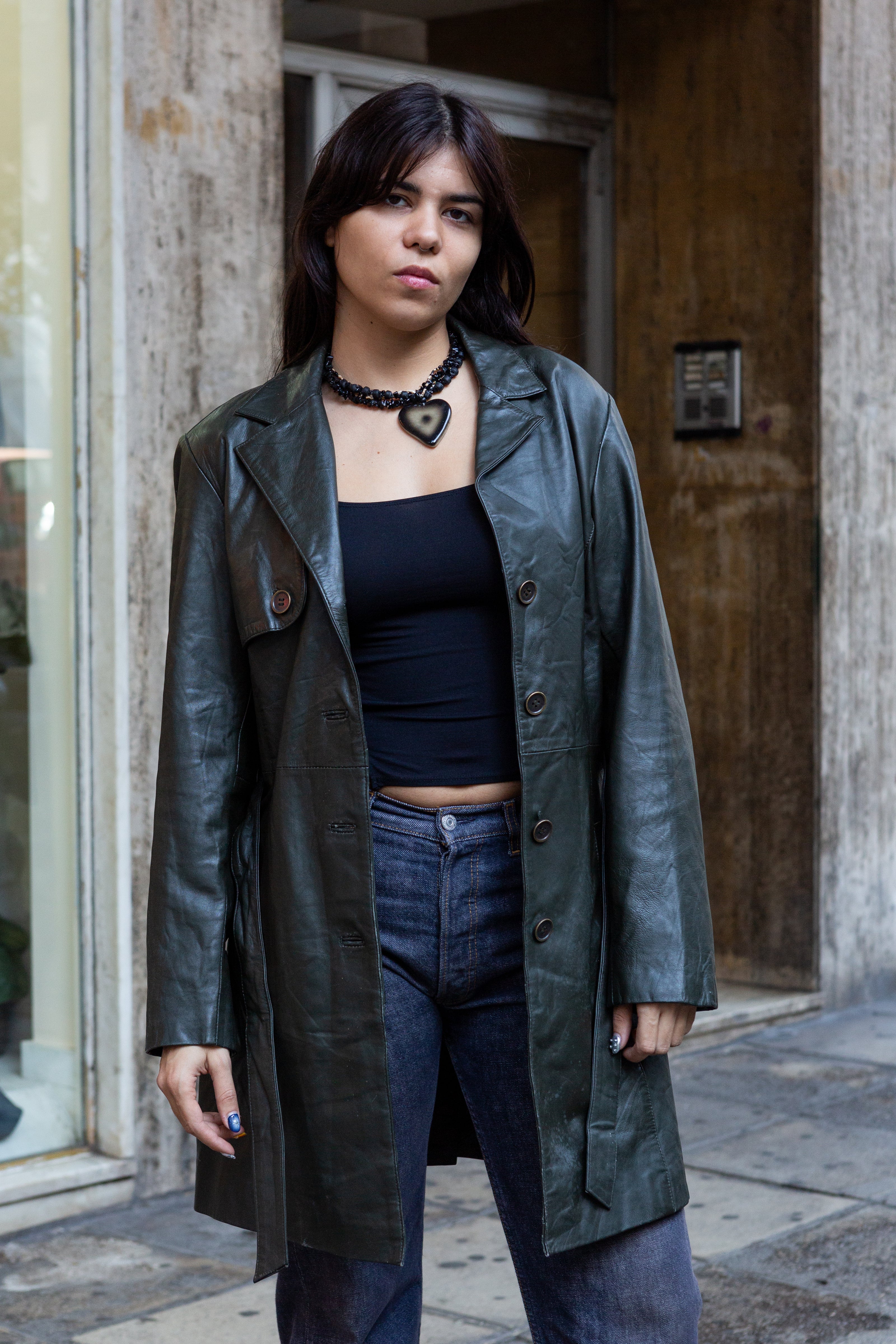 Vintage olive green genuine letaher jacket