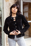 Vintage black button up genuine suede jacket (S/M)