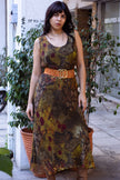 Vintage boho sheer layered paisley maxi dress in earthy tones (XL)