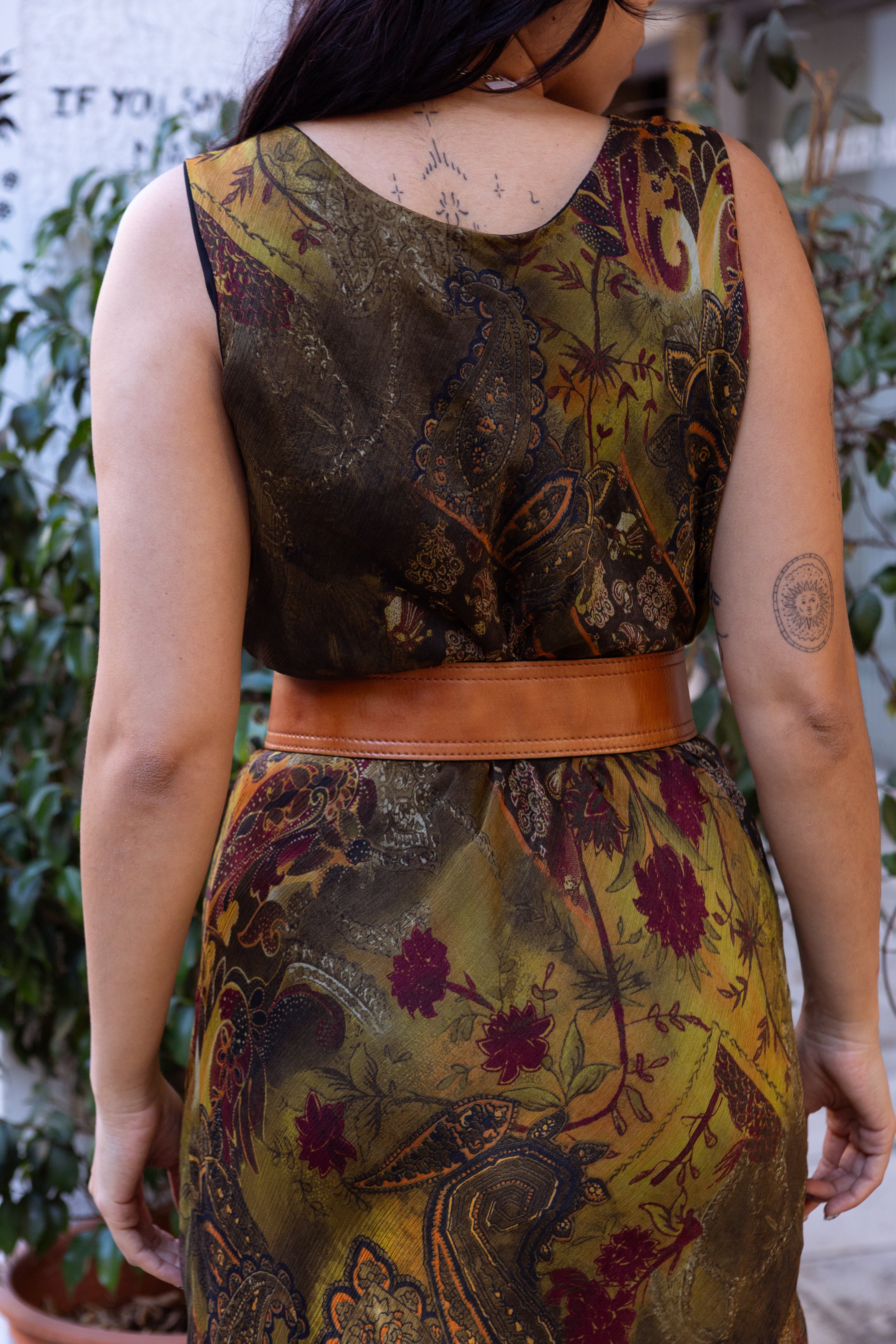 Vintage boho sheer layered paisley maxi dress in earthy tones (XL)