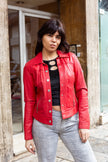 Vintage red fitted button up genuine leather jacket (S)
