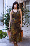 Vintage boho sheer layered paisley maxi dress in earthy tones (XL)