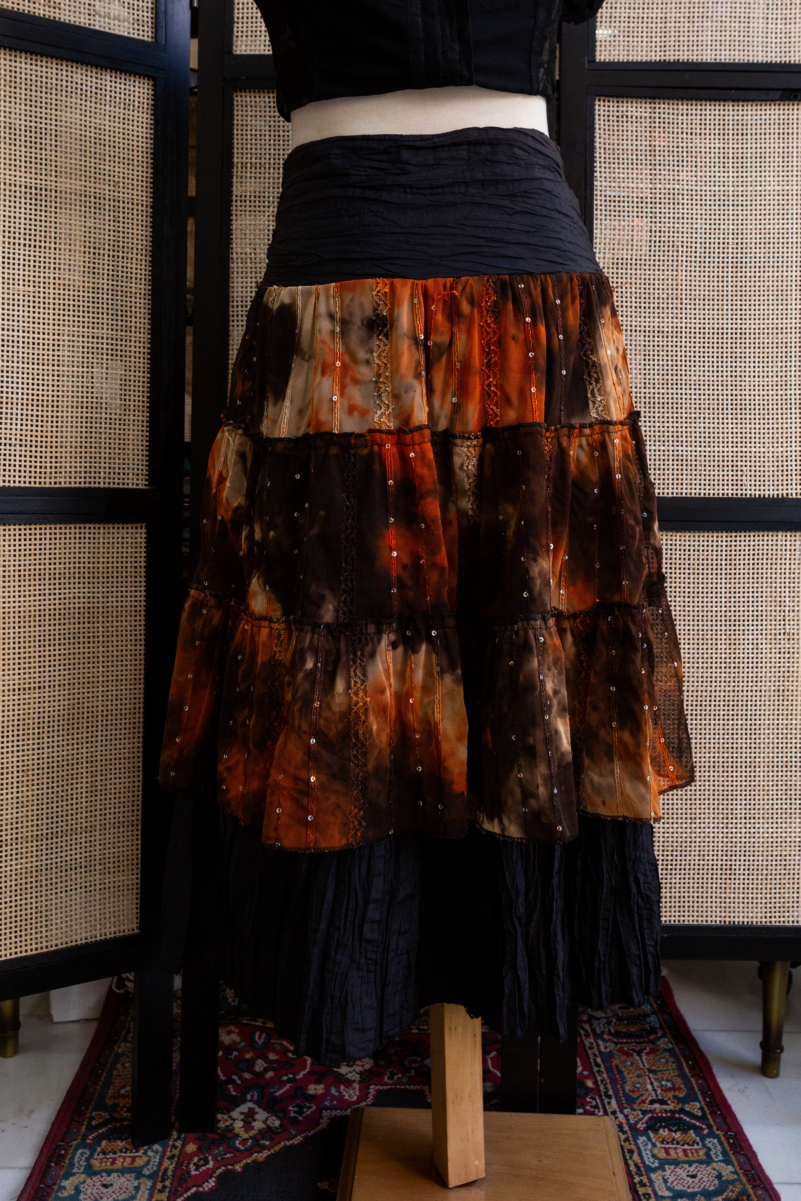 Vintage Boho Tiered Maxi Skirt