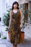Vintage boho sheer layered paisley maxi dress in earthy tones (XL)