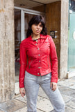 Vintage red fitted button up genuine leather jacket (S)