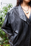 Vintage 80s genuine leather jacket with patterned leather details and shoulder pads